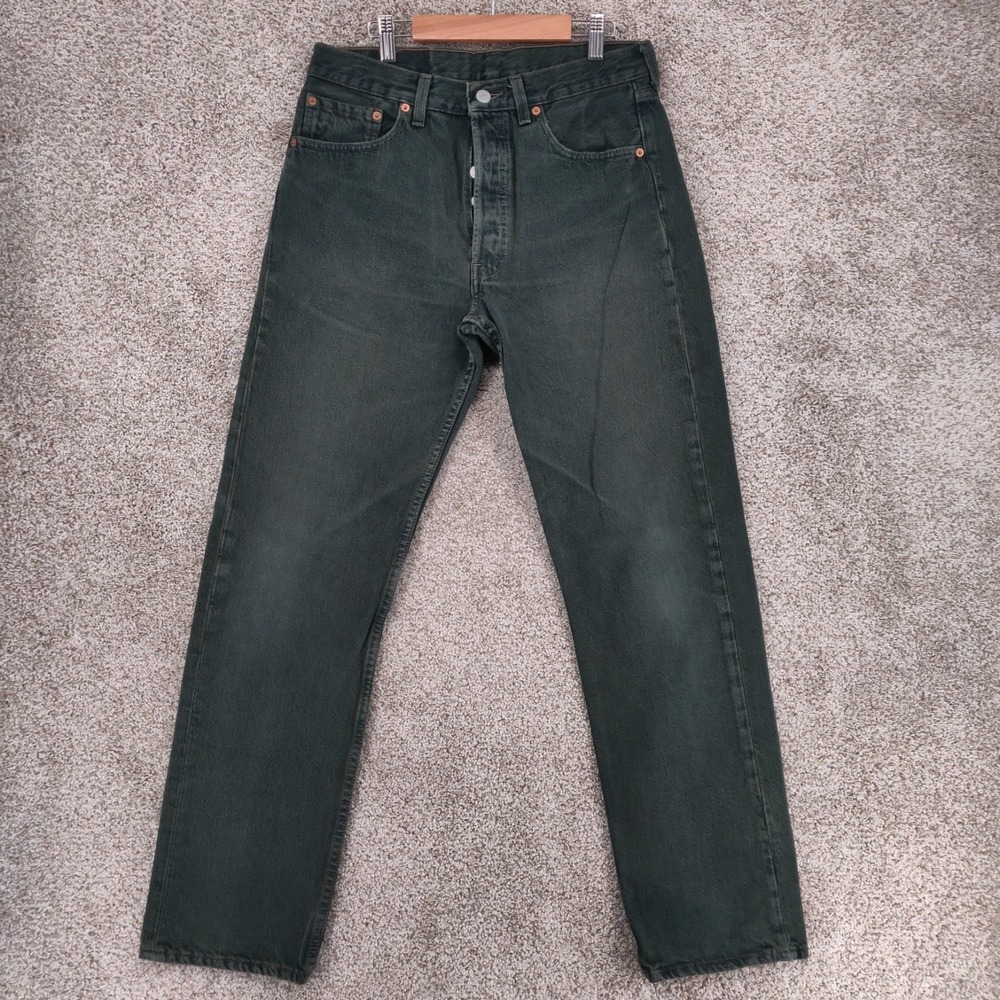 Vintage Levis 501 Jeans Mens 32x32 Fits 31x32 Green Straight Button Fly USA 90s